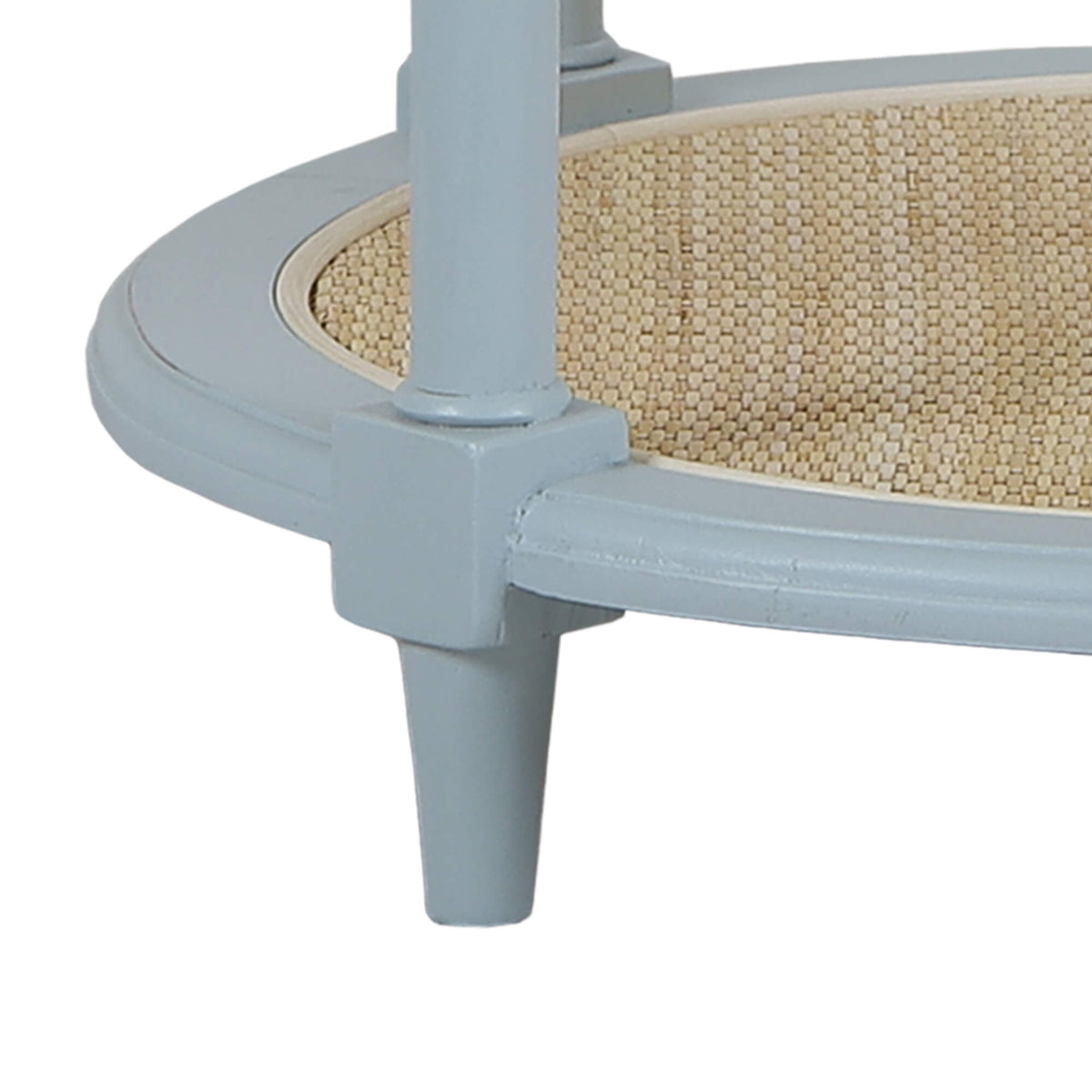 Martinique Round Side Table in Ocean Blue w/ Rattan Natural on Shelves