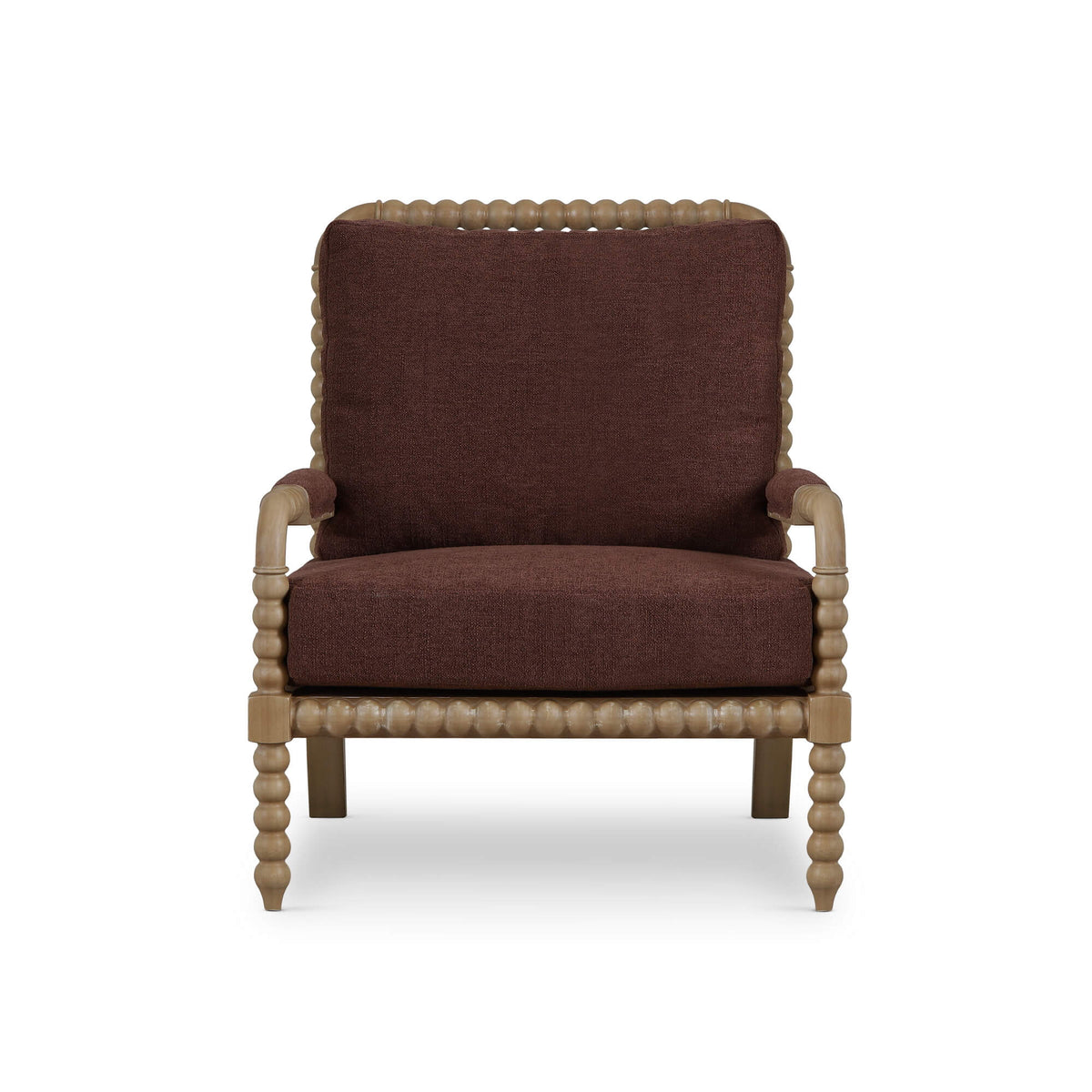 Cholet Arm Chair in Fruitwood w/ Chestnut Brown Chenille Performance Fabric