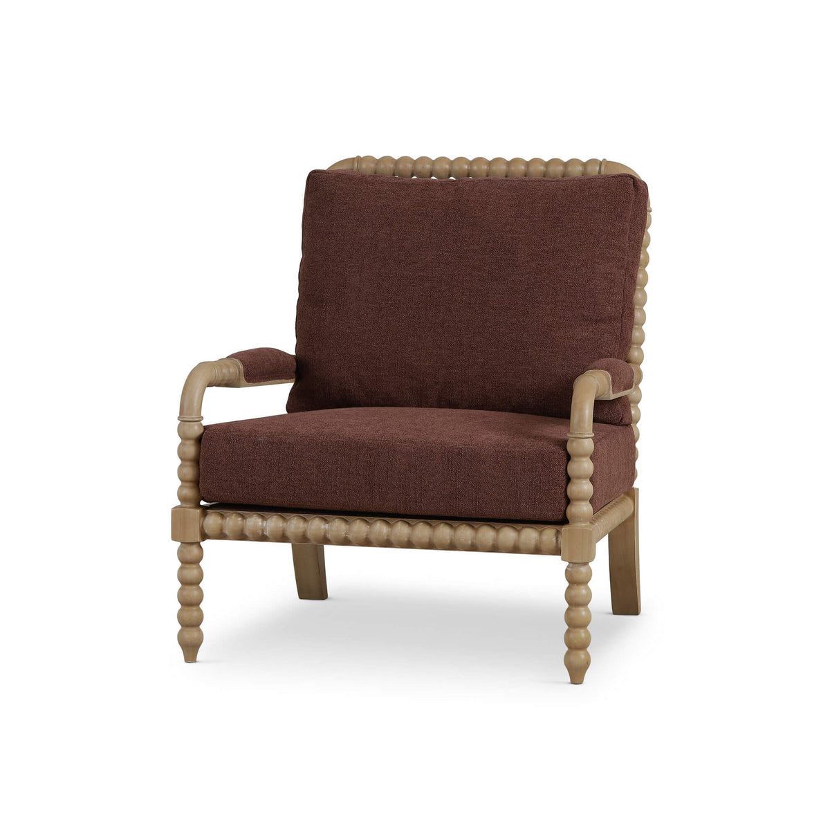 Cholet Arm Chair in Fruitwood w/ Chestnut Brown Chenille Performance Fabric