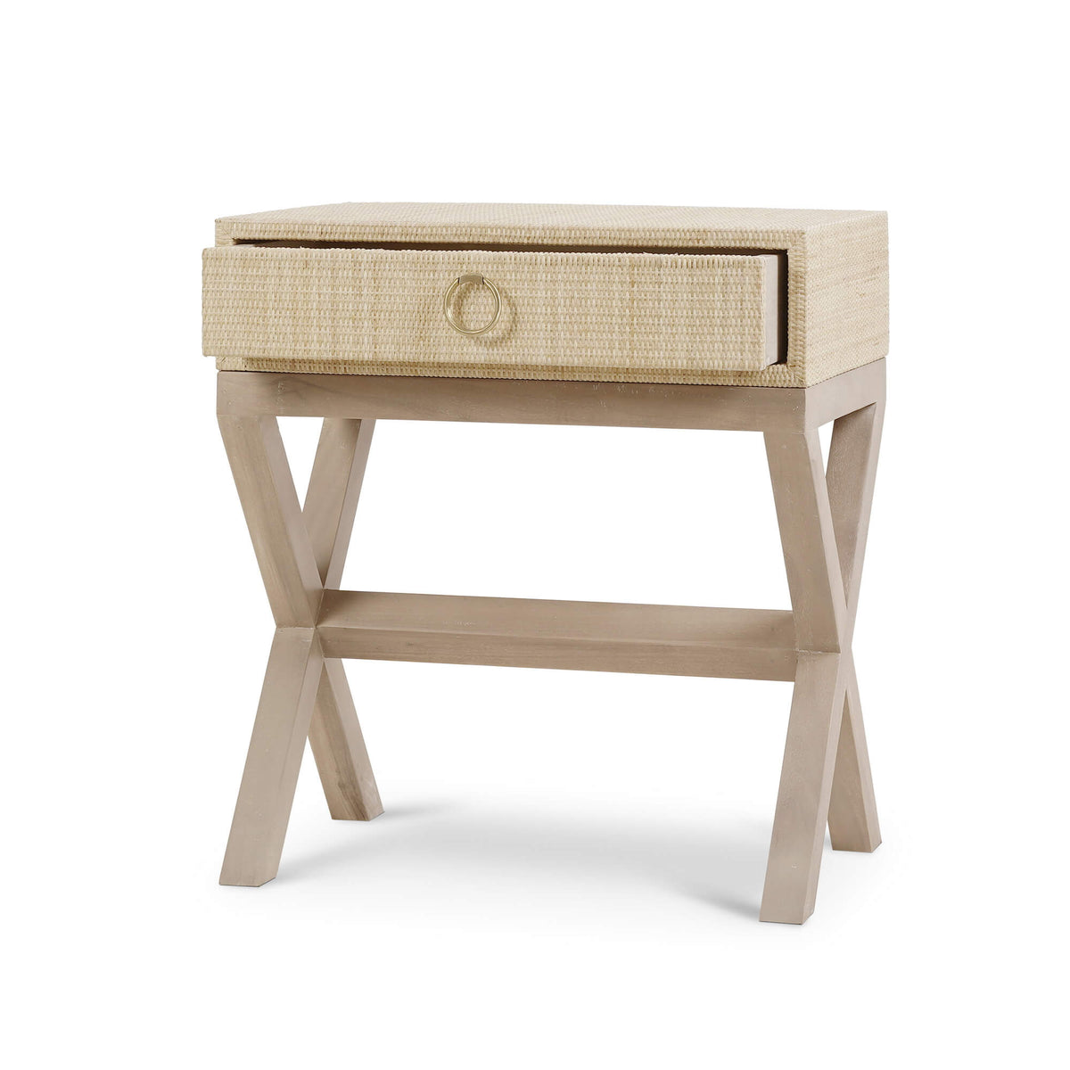 Renoir Bedside Table Wrapped in Natural Rattan w/ Sandbar Legs