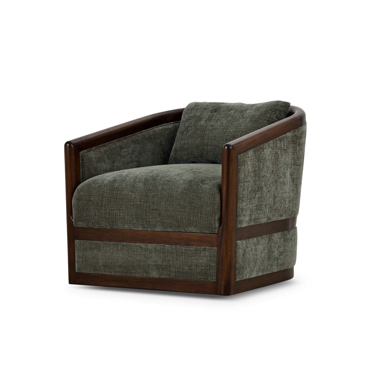 Aden Swivel Chair w/ Mahogany Frame in Matt Teak Brown w/ Thames Moss Green Performance Fabric