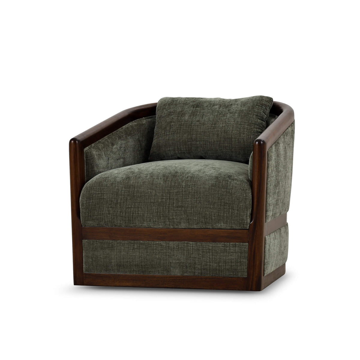 Aden Swivel Chair w/ Mahogany Frame in Matt Teak Brown w/ Thames Moss Green Performance Fabric