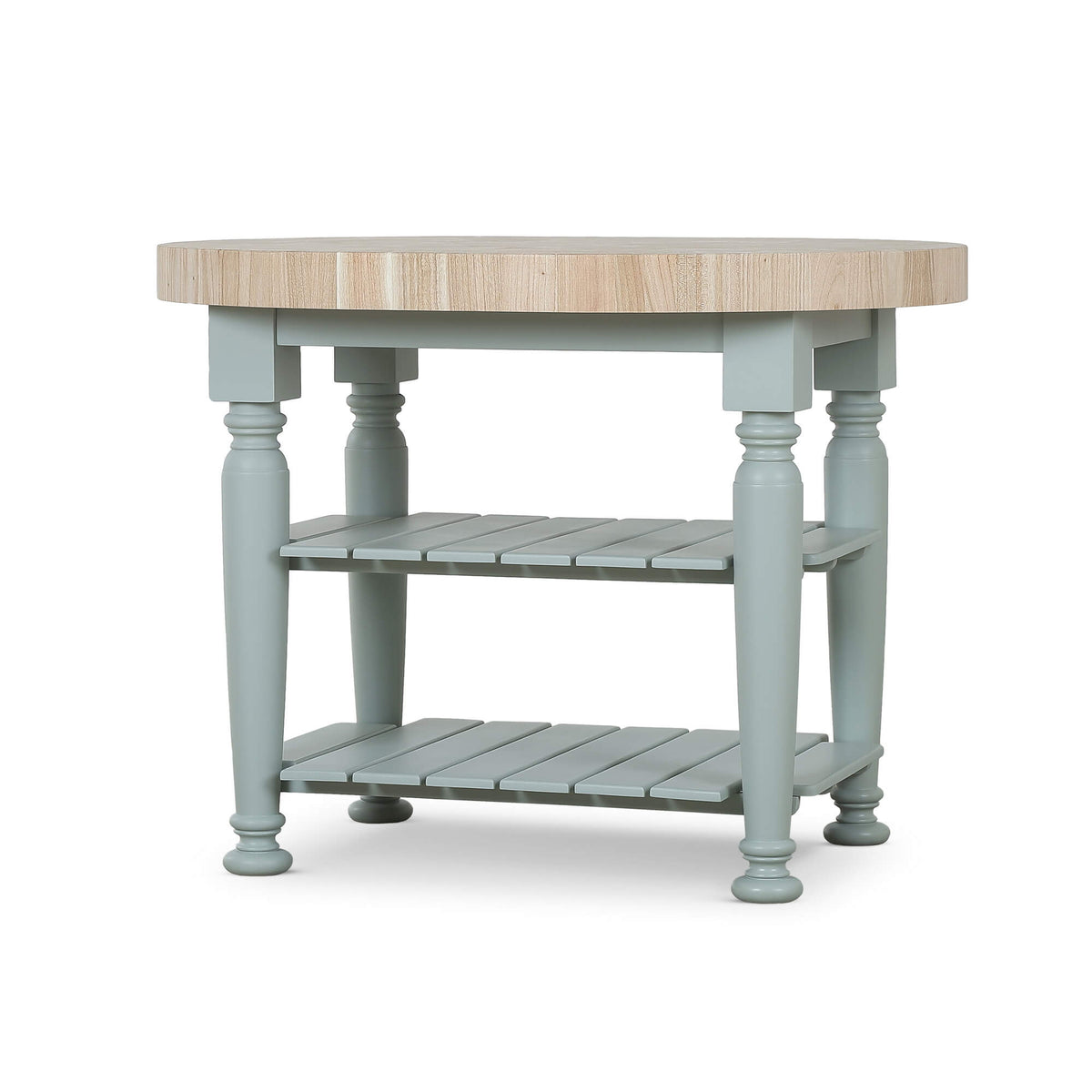 Farmhouse Butcher Block Kitchen Island in Pale Blue