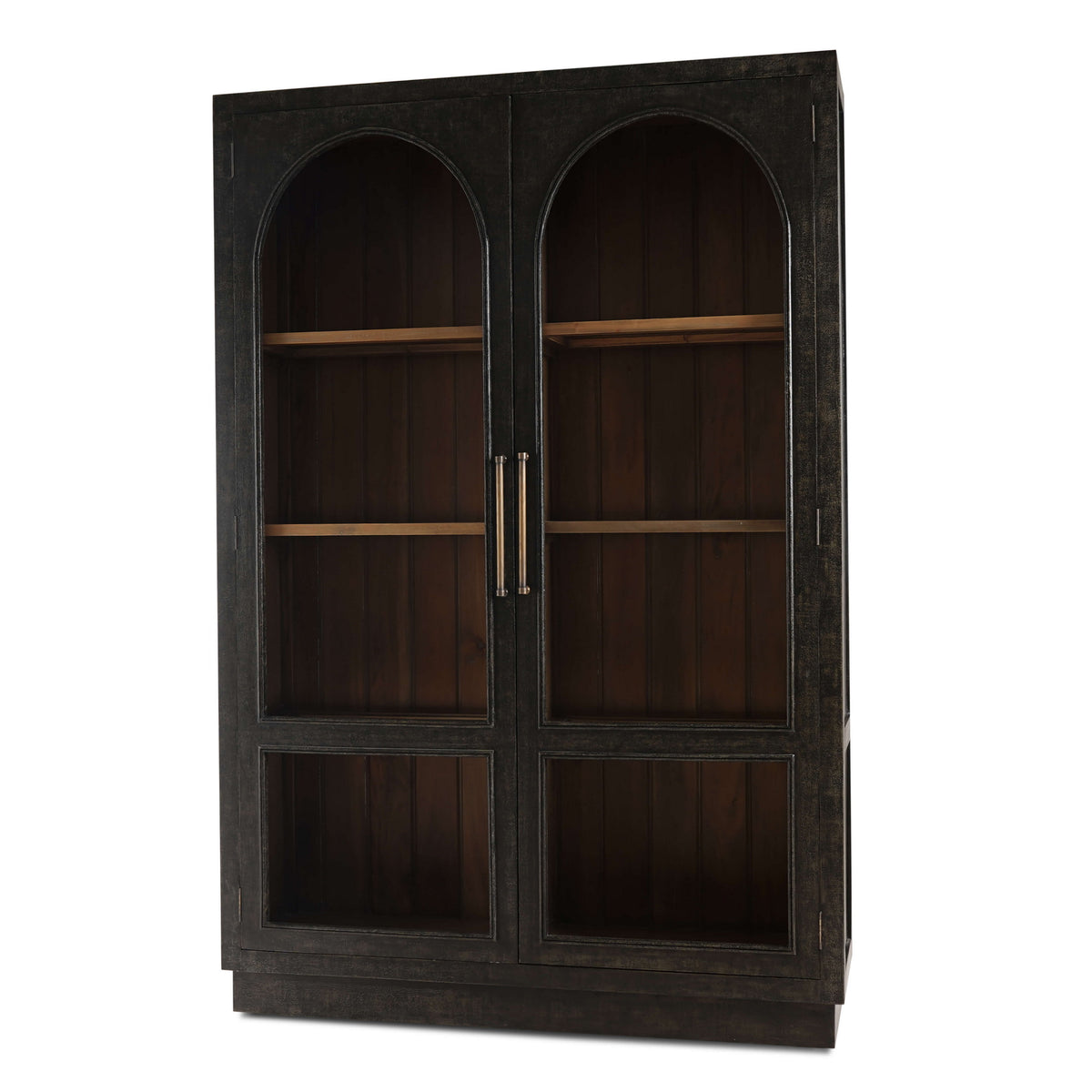 Vannes 2 Door Display Cabinet w/ Glass Shelves in Vintage Black w/ Straw Wash Interior