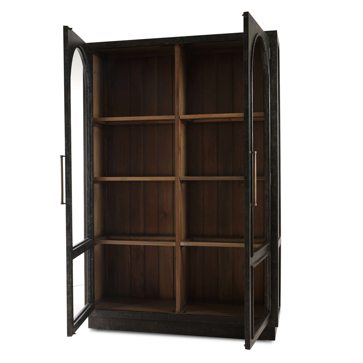 Vannes 2 Door Display Cabinet w/ Glass Shelves in Vintage Black w/ Straw Wash Interior