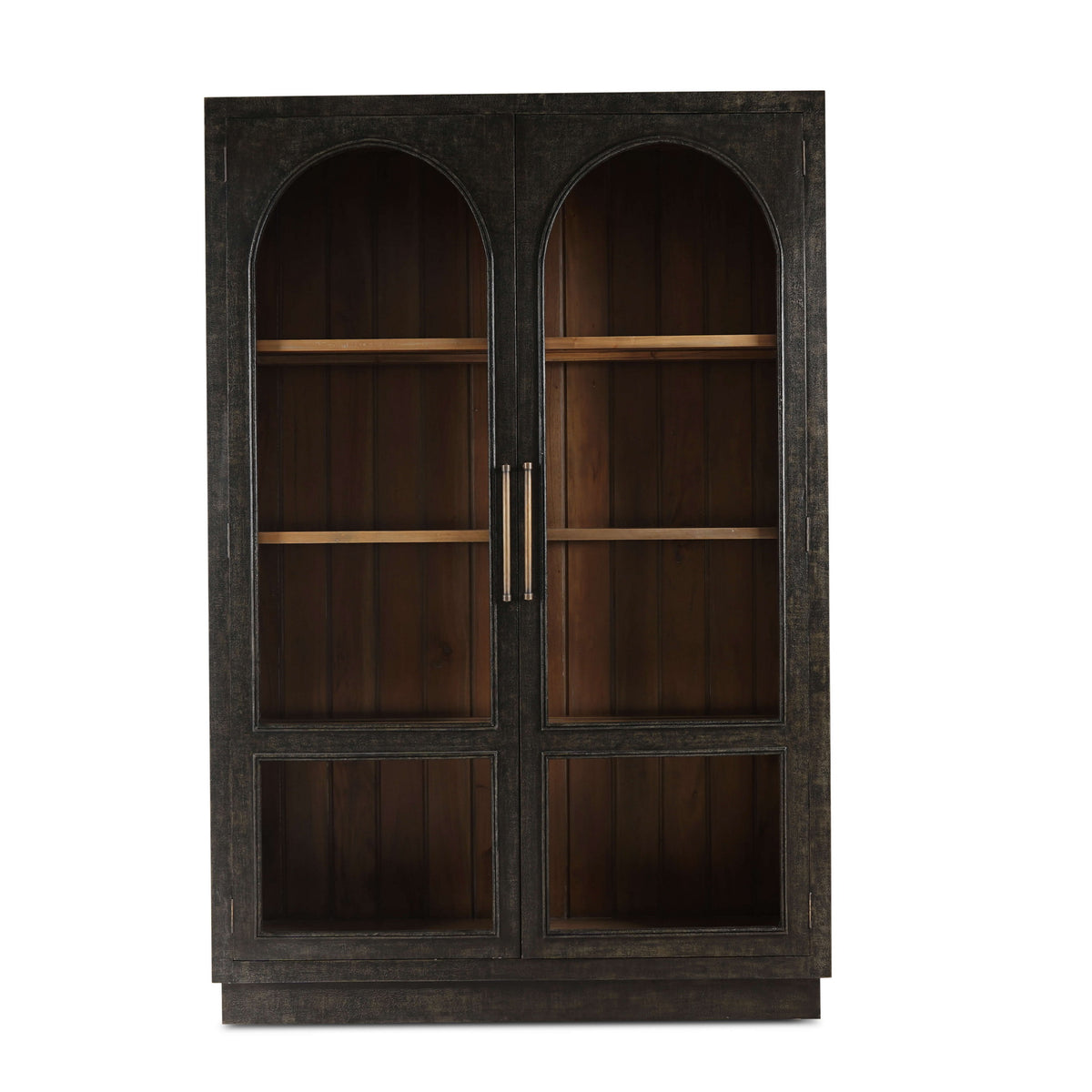Vannes 2 Door Display Cabinet w/ Glass Shelves in Vintage Black w/ Straw Wash Interior