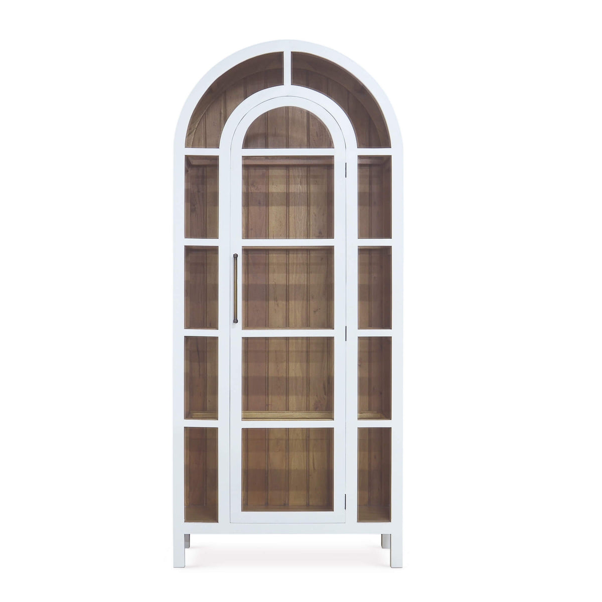 Vannes Display Cabinet w/ Glass Shelves in True White w/ Driftwood Interior
