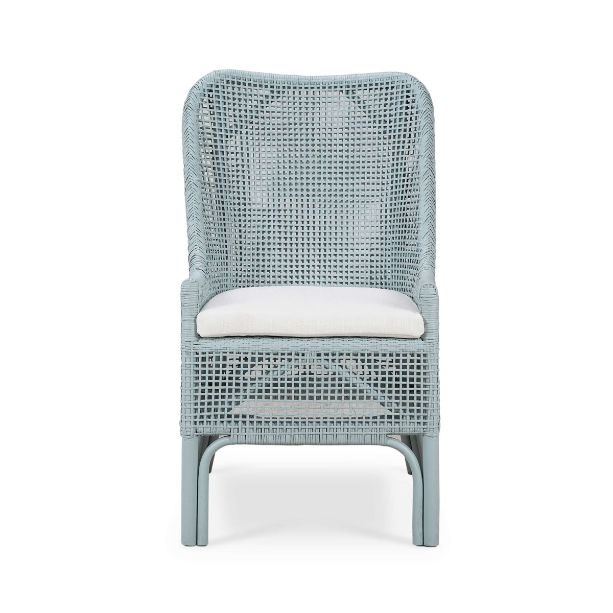 Cristo Dining Chair in Frosted Blue Rattan w/ Arctic White Performance Fabric Cushion