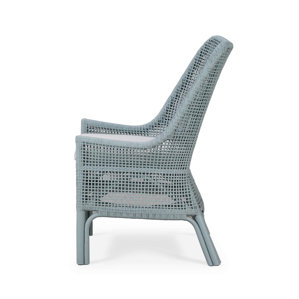 Cristo Dining Chair in Frosted Blue Rattan w/ Arctic White Performance Fabric Cushion