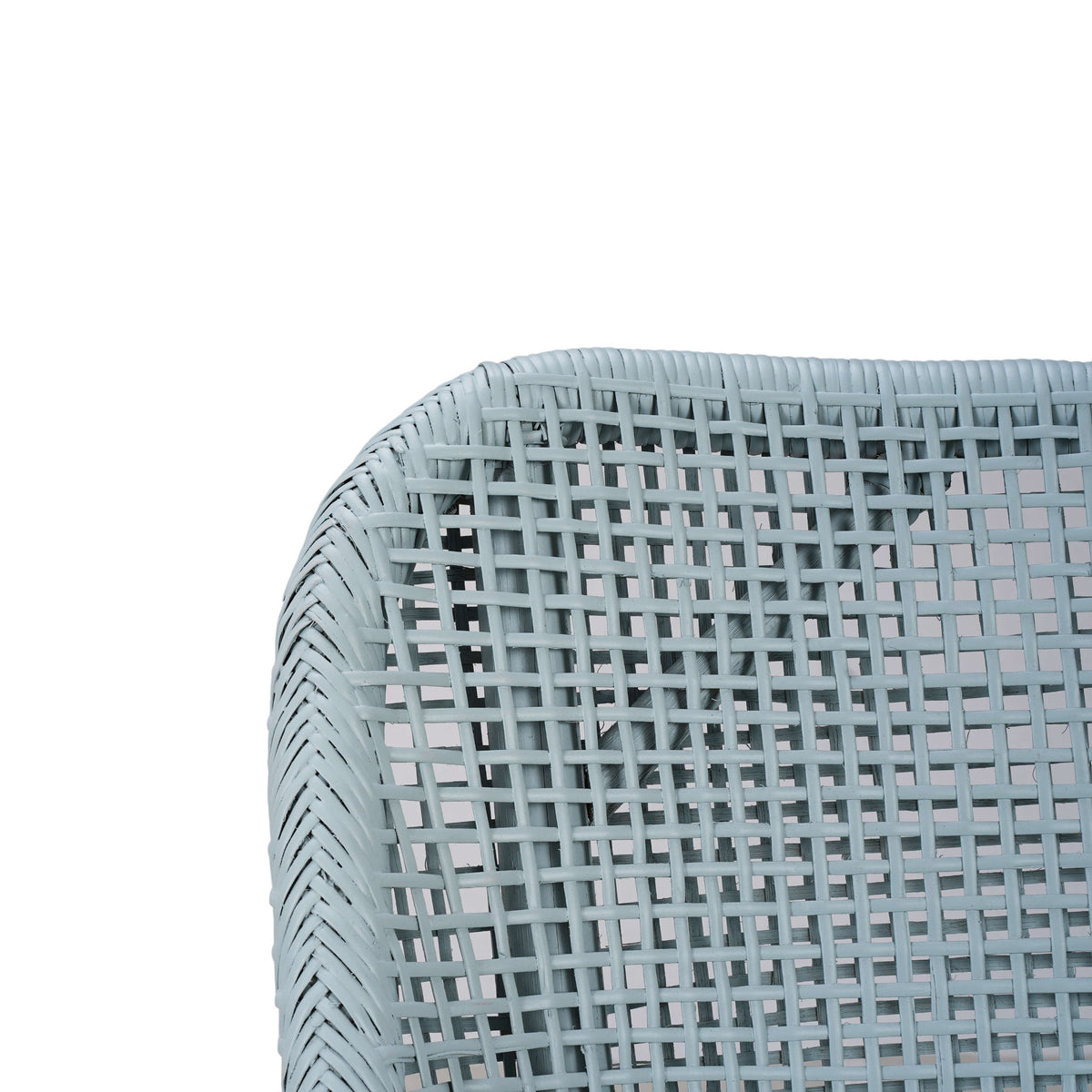 Cristo Dining Chair in Frosted Blue Rattan w/ Arctic White Performance Fabric Cushion