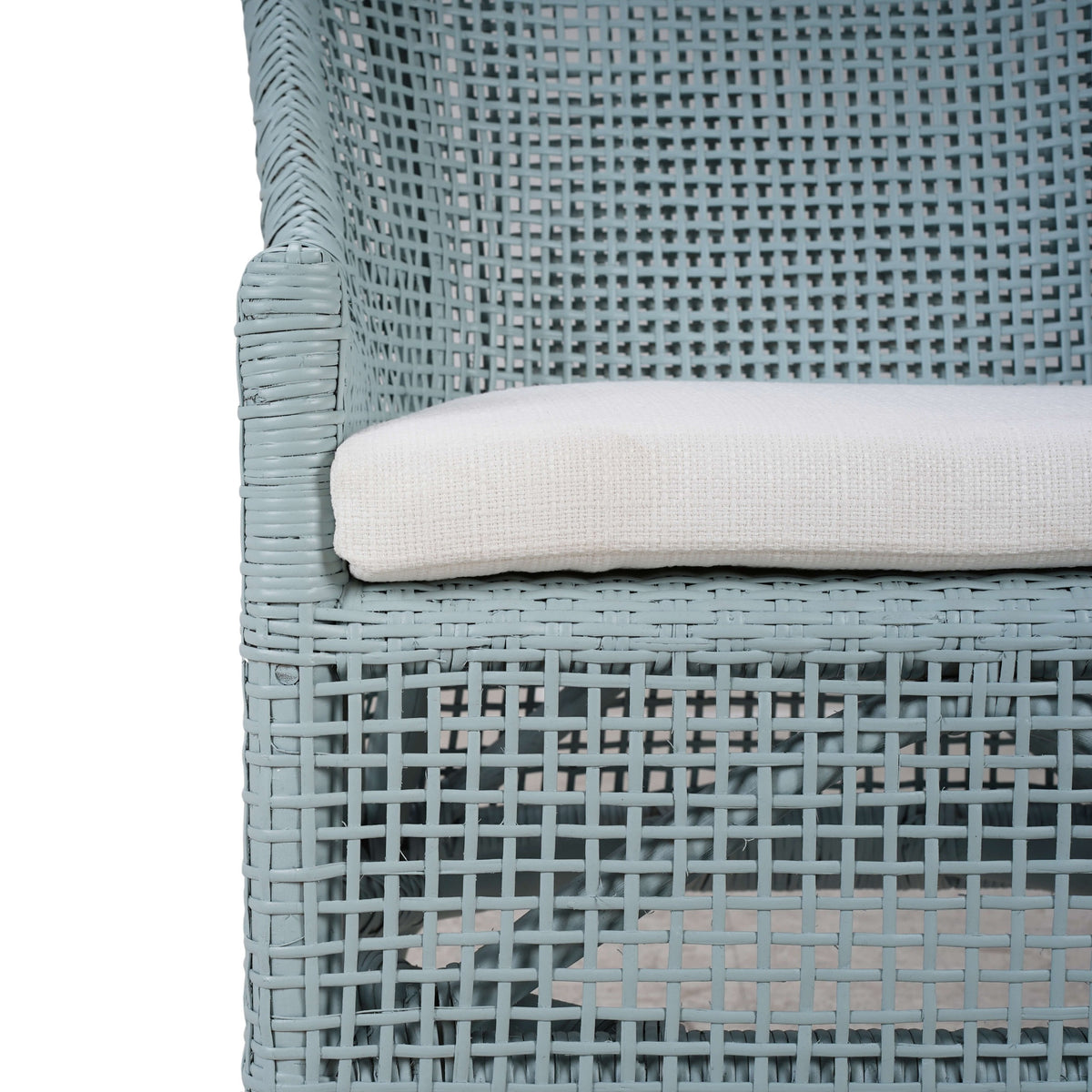 Cristo Dining Chair in Frosted Blue Rattan w/ Arctic White Performance Fabric Cushion