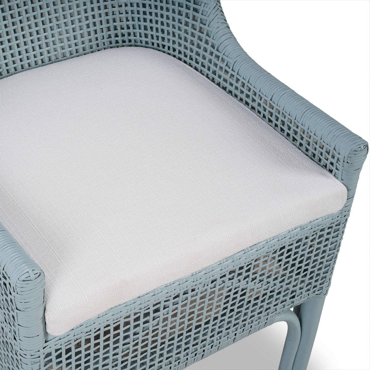 Cristo Dining Chair in Frosted Blue Rattan w/ Arctic White Performance Fabric Cushion