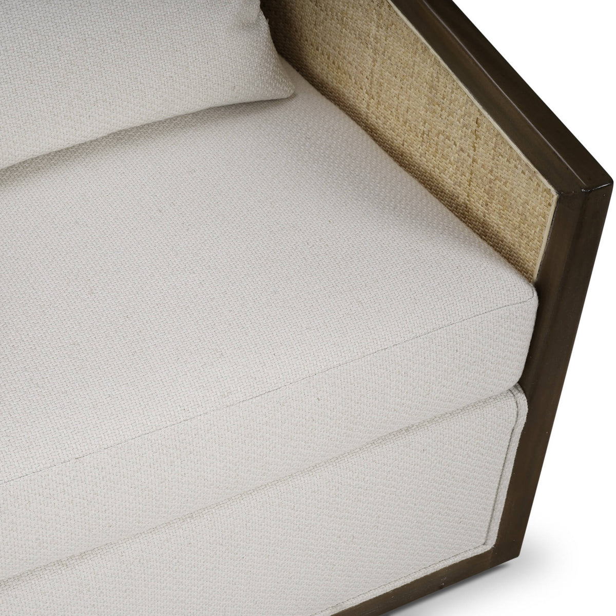 Willis Swivel Chair w/ Mahogany Frame in Straw Wash & Rattan Natural w/ Dinara Natural Fabric