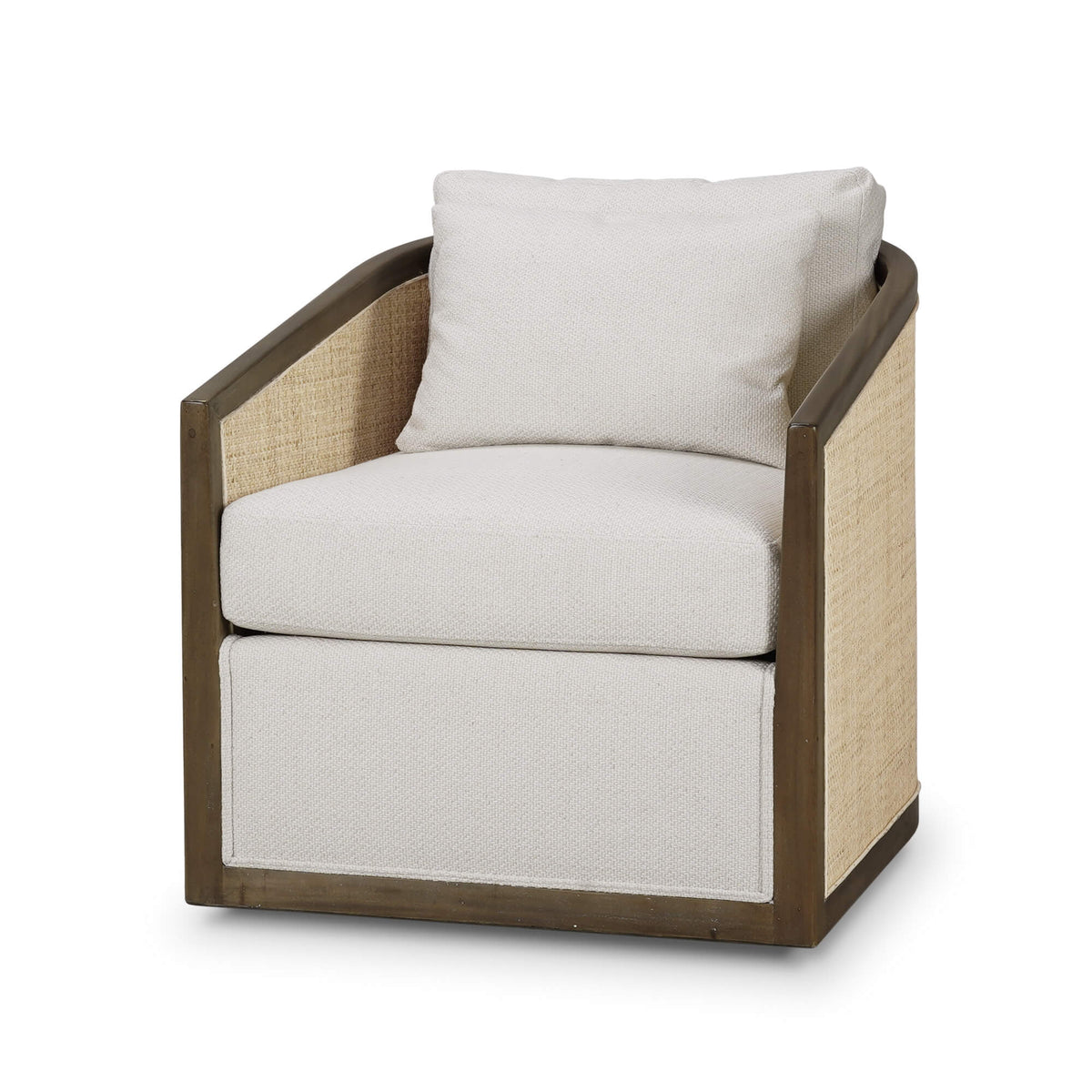 Willis Swivel Chair w/ Mahogany Frame in Straw Wash & Rattan Natural w/ Dinara Natural Fabric