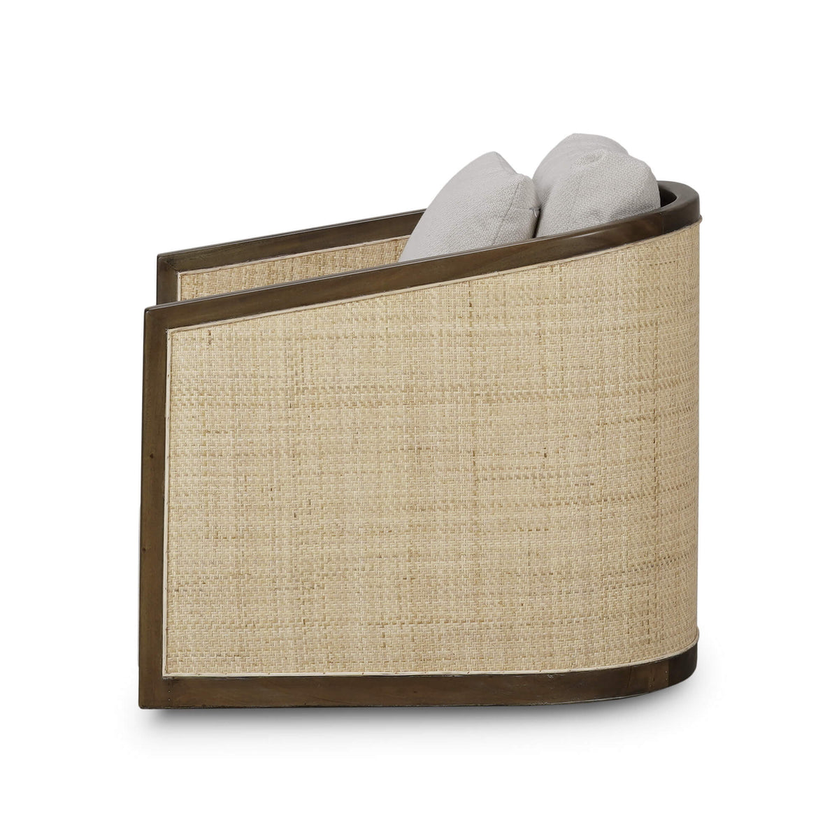 Willis Swivel Chair w/ Mahogany Frame in Straw Wash & Rattan Natural w/ Dinara Natural Fabric