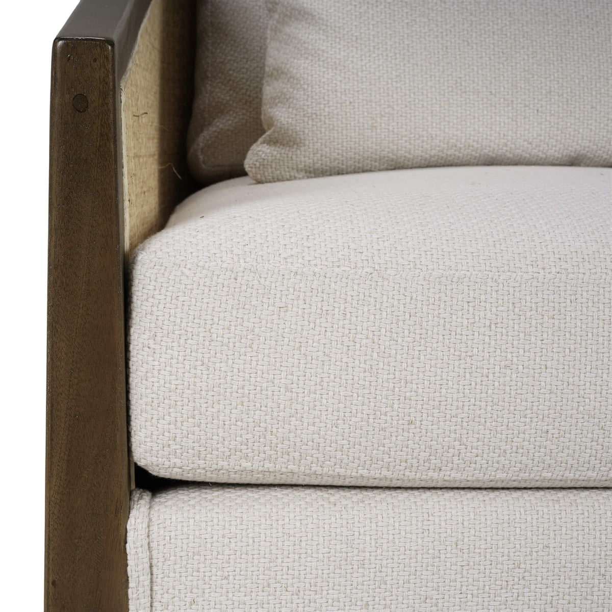 Willis Swivel Chair w/ Mahogany Frame in Straw Wash & Rattan Natural w/ Dinara Natural Fabric
