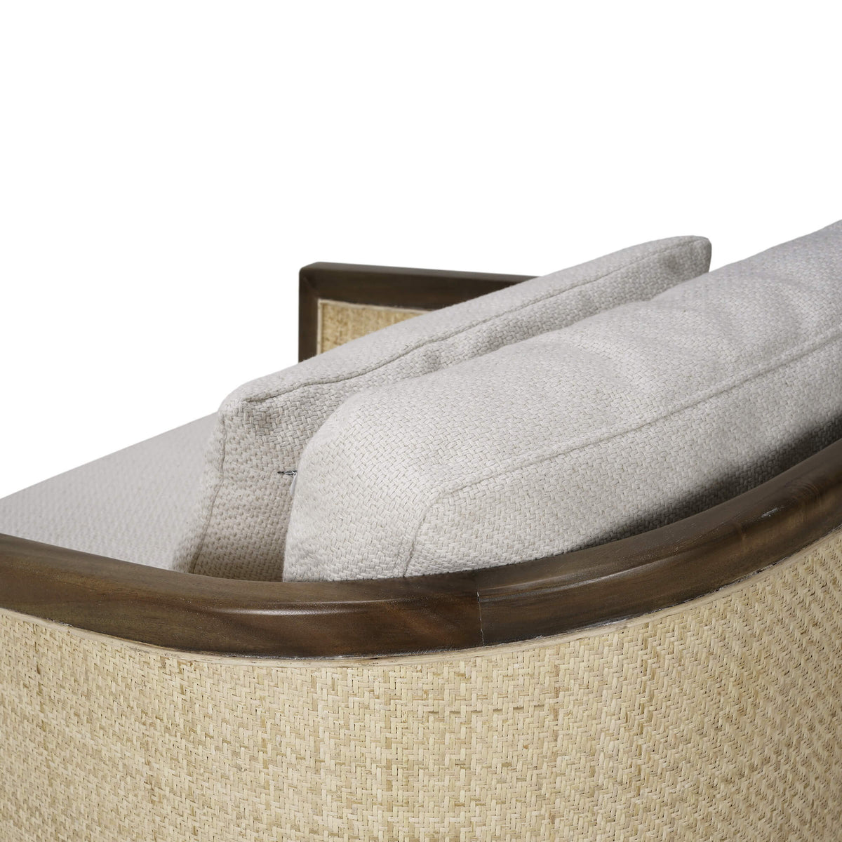 Willis Swivel Chair w/ Mahogany Frame in Straw Wash & Rattan Natural w/ Dinara Natural Fabric