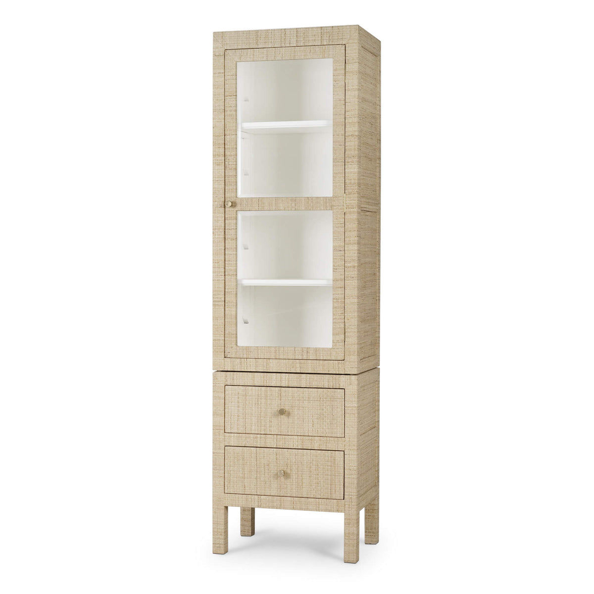 Kagu Tall Cabinet Wrapped in Natural Rattan w/ True White Interior