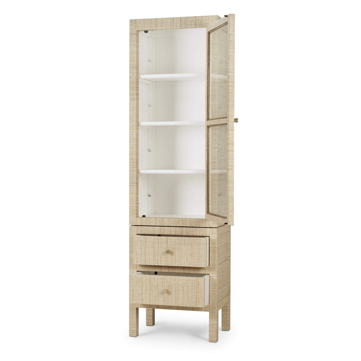Kagu Tall Cabinet Wrapped in Natural Rattan w/ True White Interior