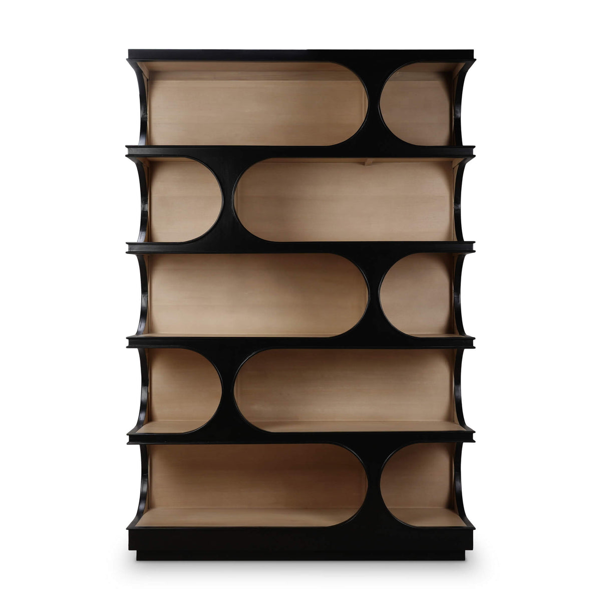 Vannes Crescent Bookcase in Batavia Black w/ Sandbar Interior