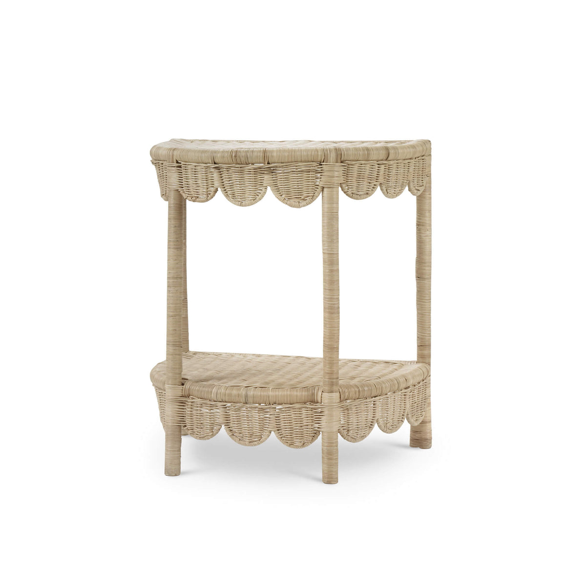 Scalloped Half Round Side Table in Rattan Natural