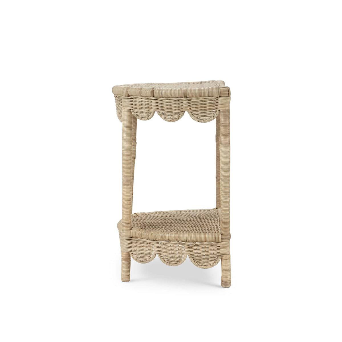 Scalloped Half Round Side Table in Rattan Natural