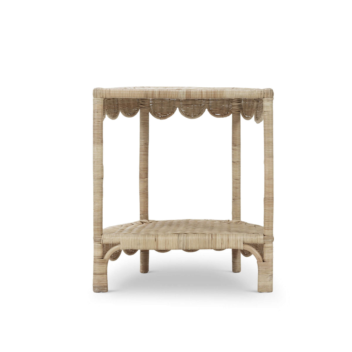 Scalloped Half Round Side Table in Rattan Natural