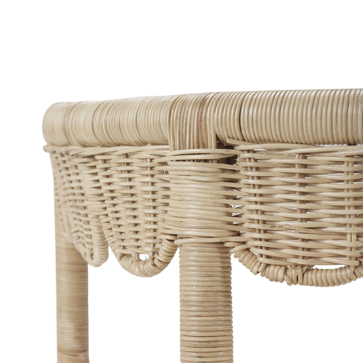 Scalloped Half Round Side Table in Rattan Natural