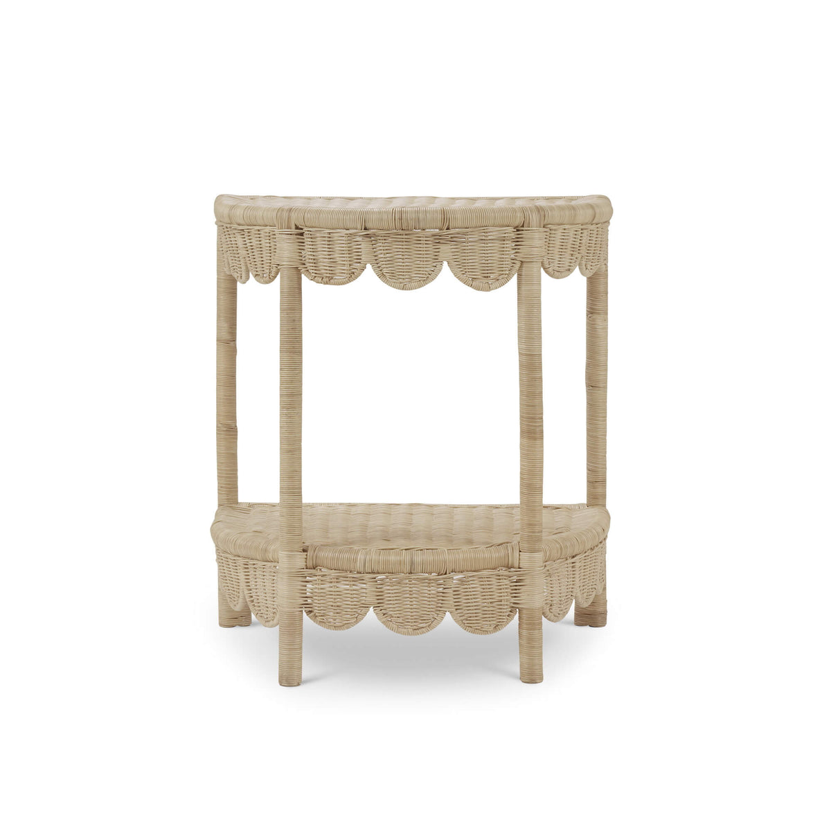 Scalloped Half Round Side Table in Rattan Natural