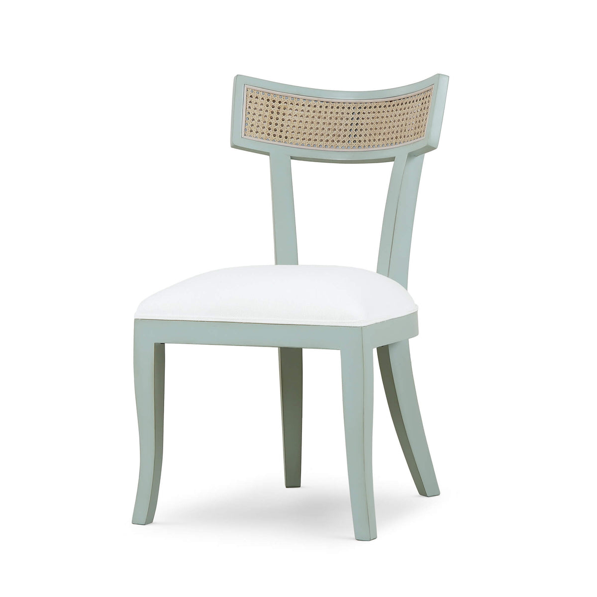 Beatrice Dining Chair in Vintage Moss Green w/ Arctic White Performance Fabric & Rattan Natural on Back