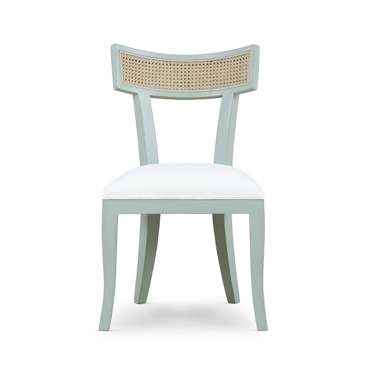 Beatrice Dining Chair in Vintage Moss Green w/ Arctic White Performance Fabric & Rattan Natural on Back