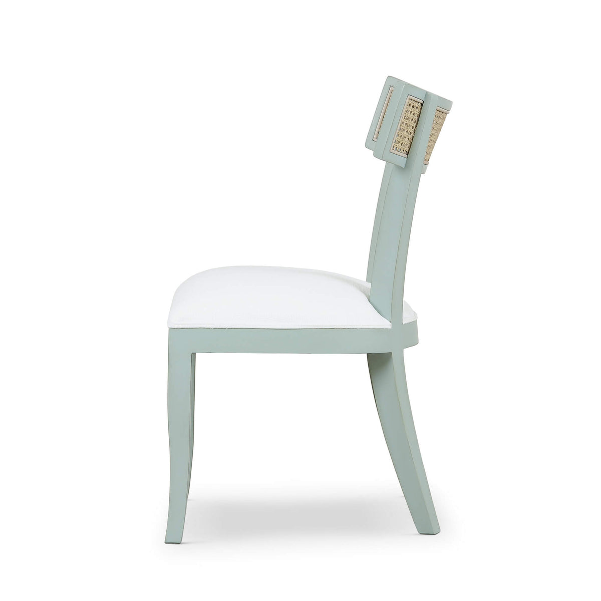Beatrice Dining Chair in Vintage Moss Green w/ Arctic White Performance Fabric & Rattan Natural on Back