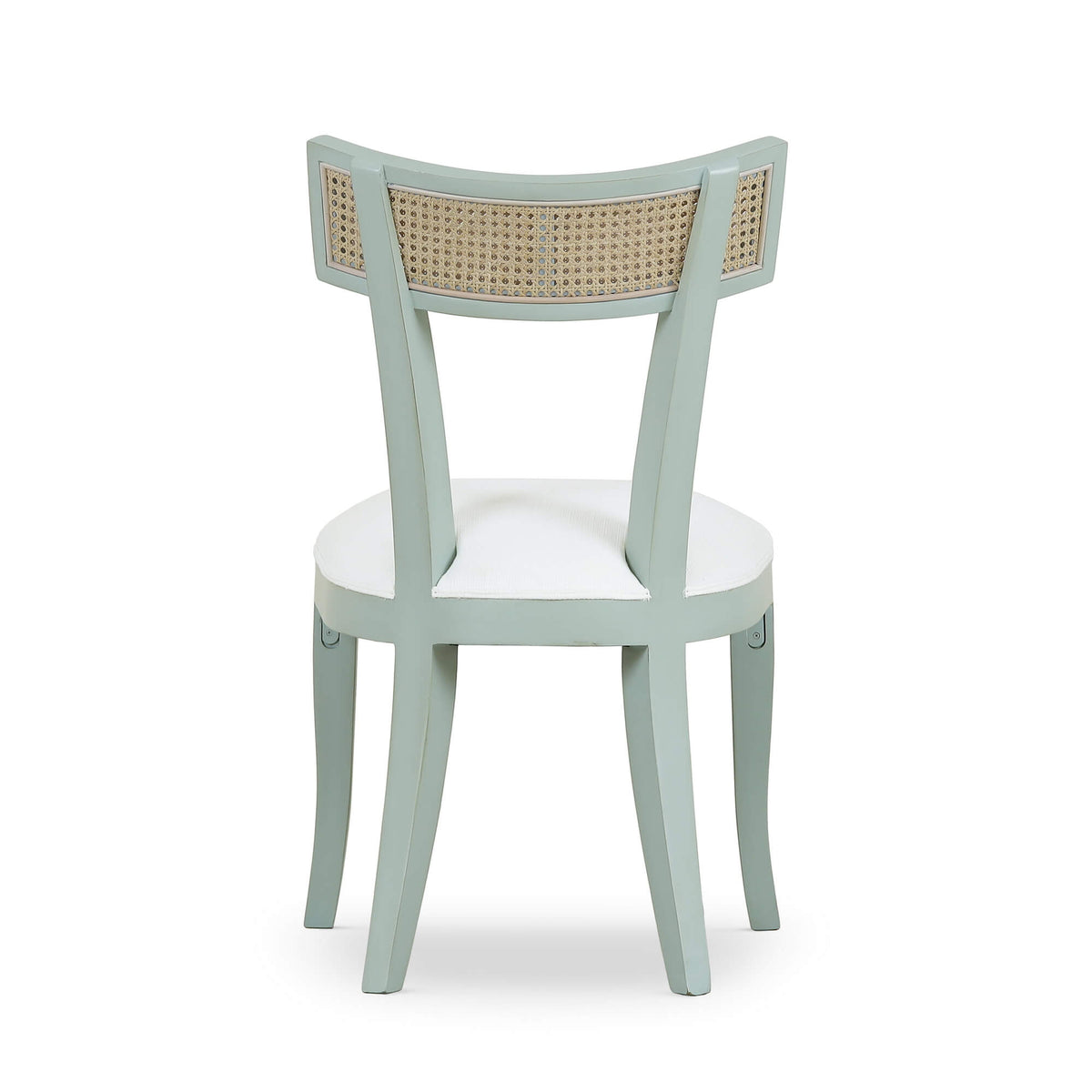 Beatrice Dining Chair in Vintage Moss Green w/ Arctic White Performance Fabric & Rattan Natural on Back