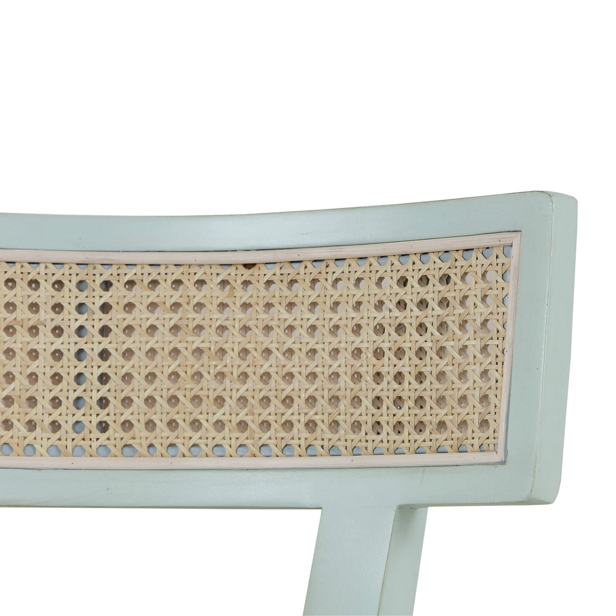 Beatrice Dining Chair in Vintage Moss Green w/ Arctic White Performance Fabric & Rattan Natural on Back