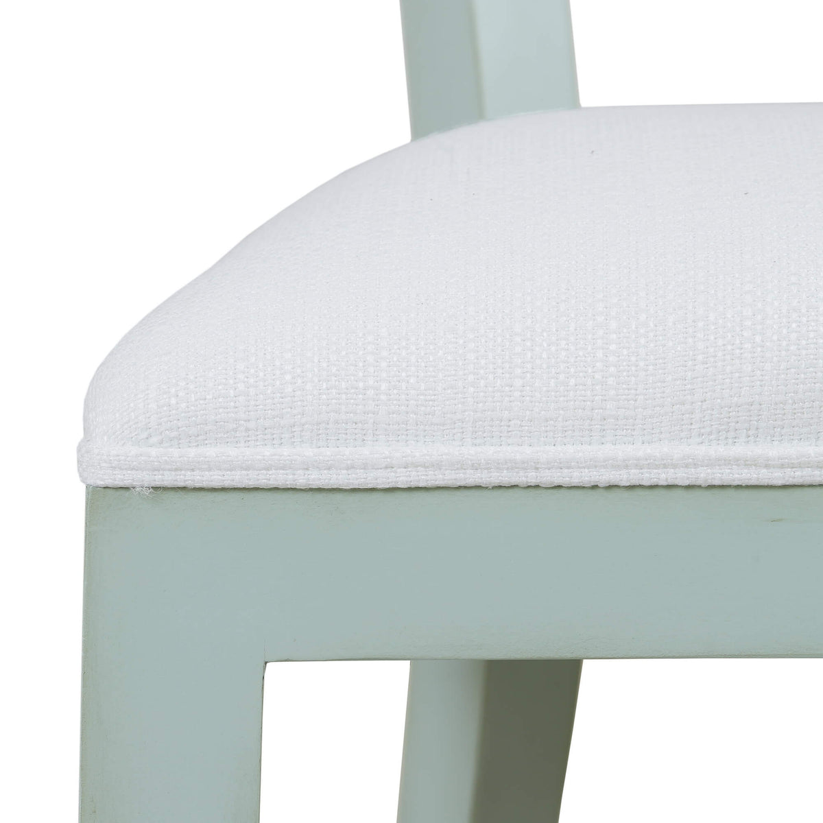 Beatrice Dining Chair in Vintage Moss Green w/ Arctic White Performance Fabric & Rattan Natural on Back