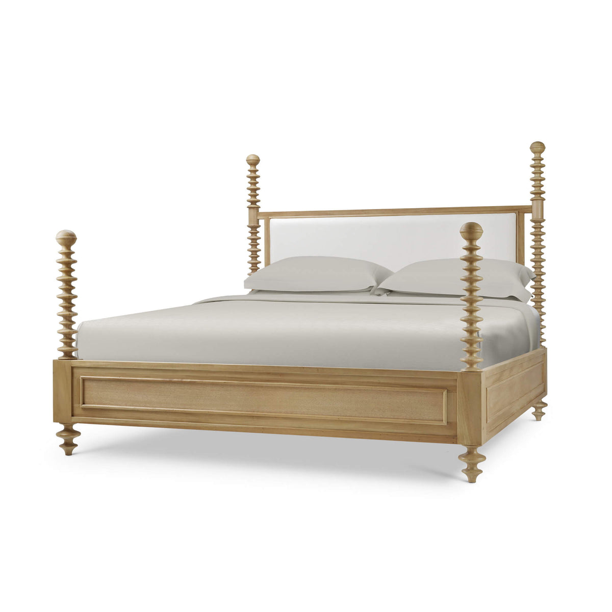 Milano Upholstered King Bed in Fruitwood w/ Arctic White Performance Fabric (* adjustable posters)