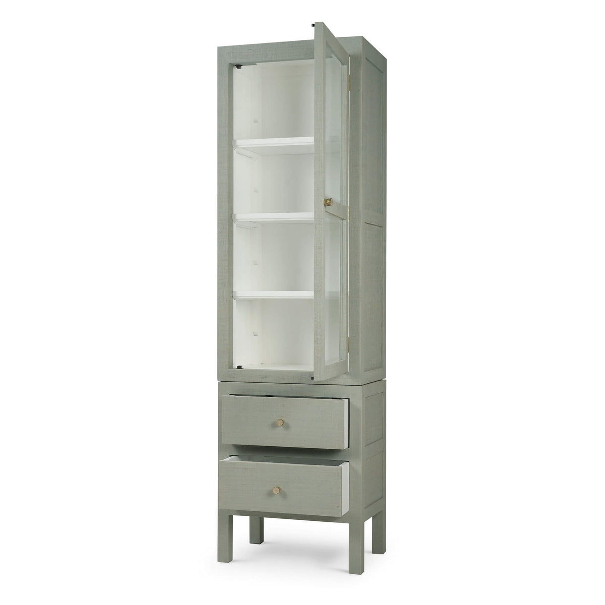 Kagu Tall Cabinet Wrapped in Raffia Pale Blue w/ True White Interior