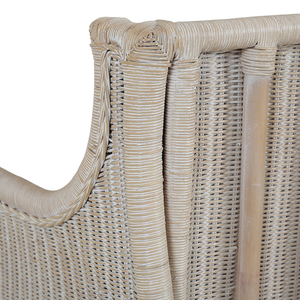Rabana Rattan Chair in White Wash Rattan w/ Oatmeal Boucle Chenille Performance Fabric Cushion