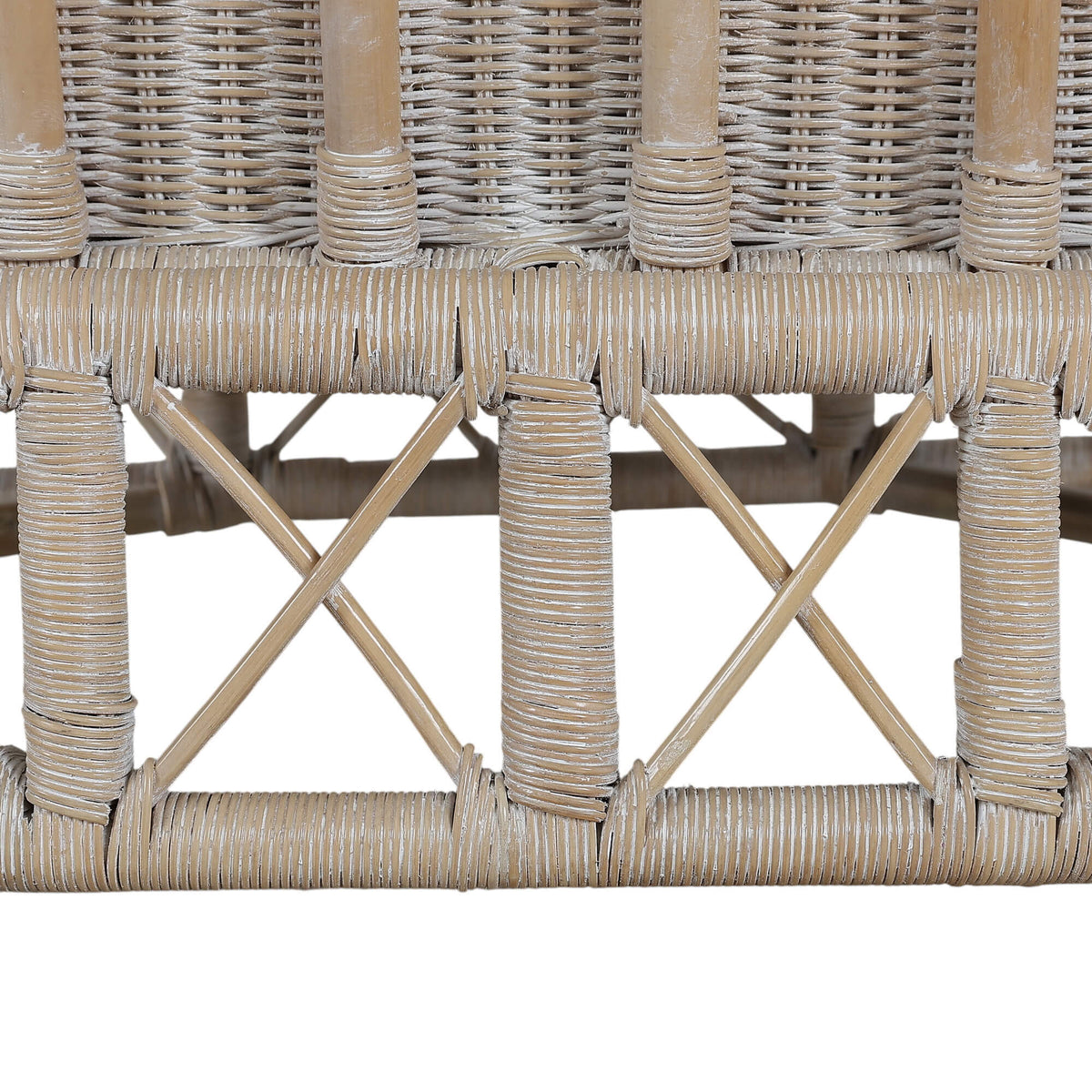 Rabana Rattan Chair in White Wash Rattan w/ Oatmeal Boucle Chenille Performance Fabric Cushion