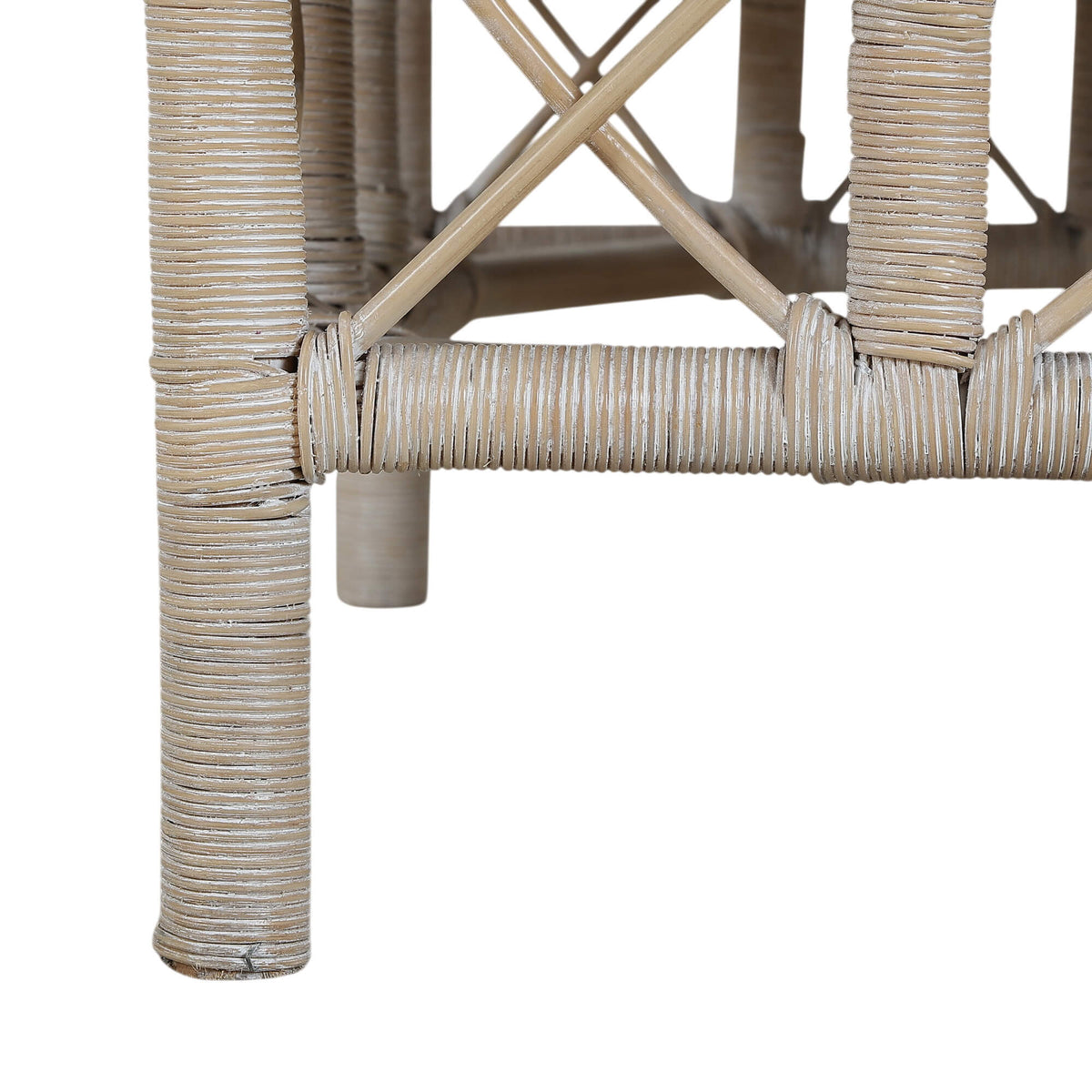 Rabana Rattan Chair in White Wash Rattan w/ Oatmeal Boucle Chenille Performance Fabric Cushion