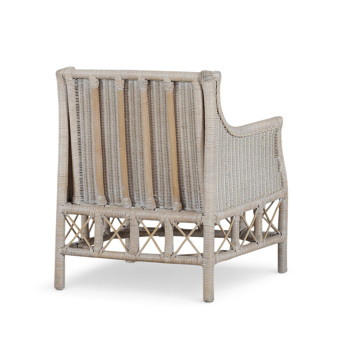 Rabana Rattan Chair in White Wash Rattan w/ Oatmeal Boucle Chenille Performance Fabric Cushion