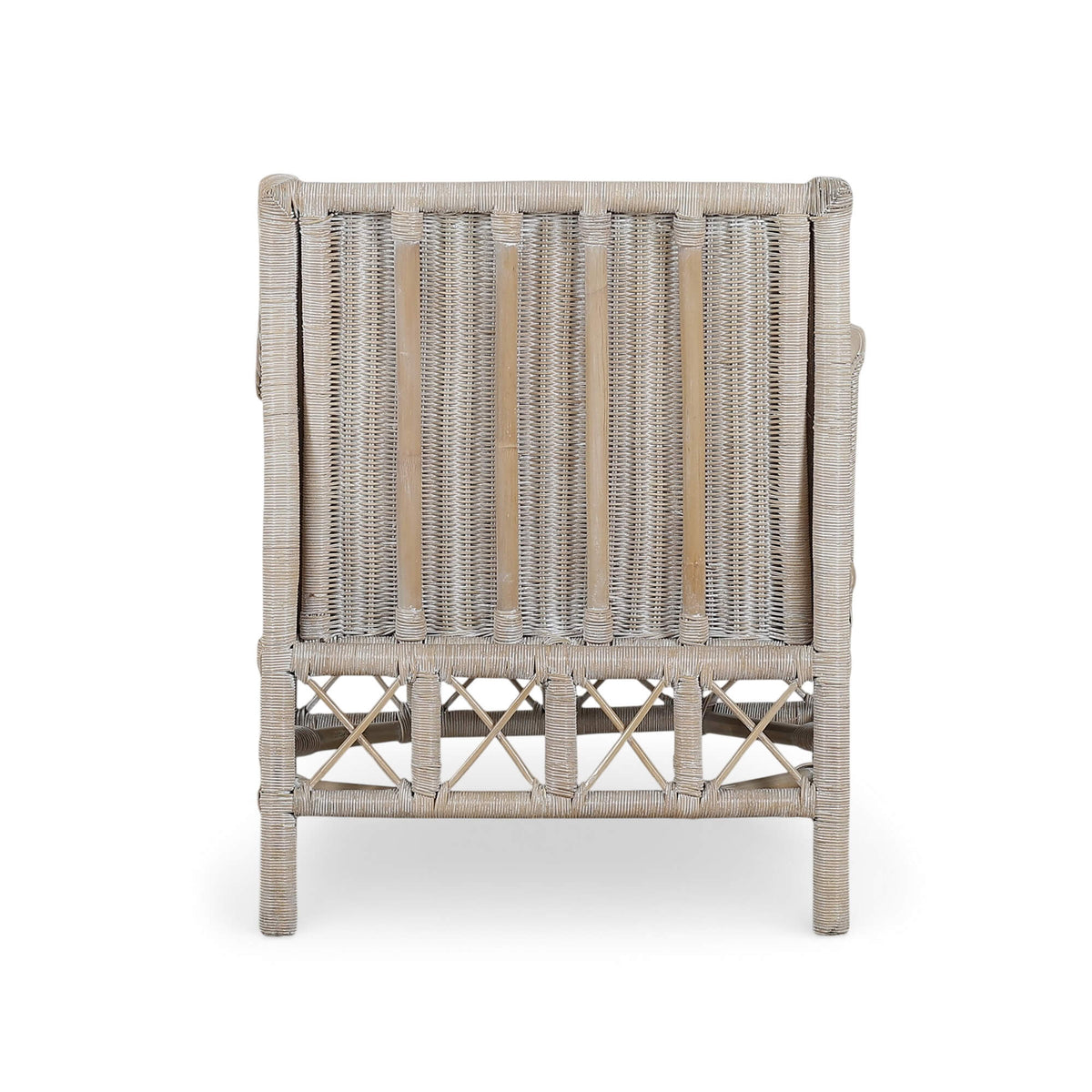 Rabana Rattan Chair in White Wash Rattan w/ Oatmeal Boucle Chenille Performance Fabric Cushion