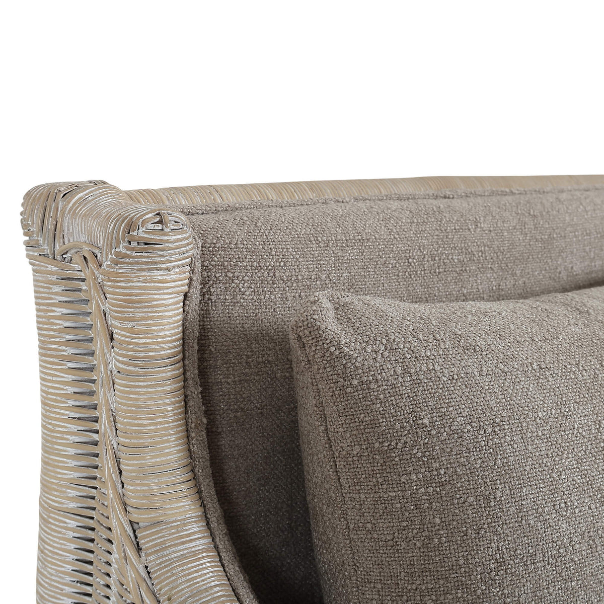 Rabana Rattan Chair in White Wash Rattan w/ Oatmeal Boucle Chenille Performance Fabric Cushion