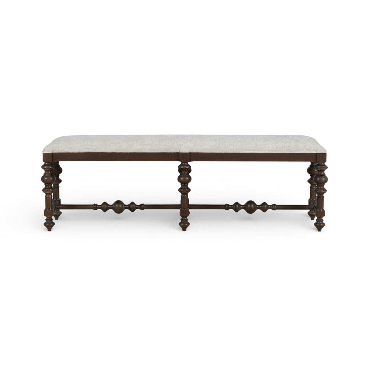 Savannah Large Bench in Walnut Finish w/ Thames Natural Performance Fabric