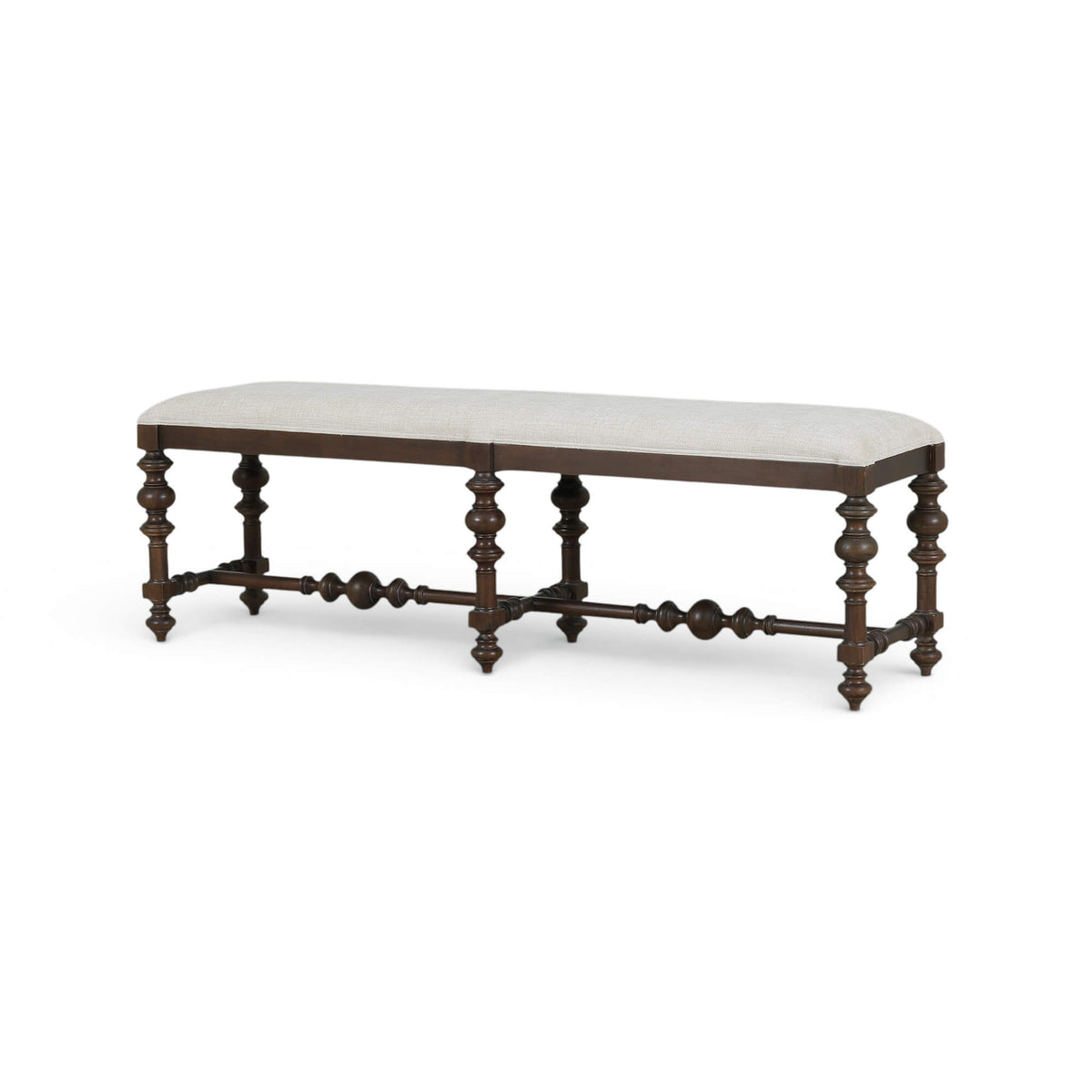 Savannah Large Bench in Walnut Finish w/ Thames Natural Performance Fabric
