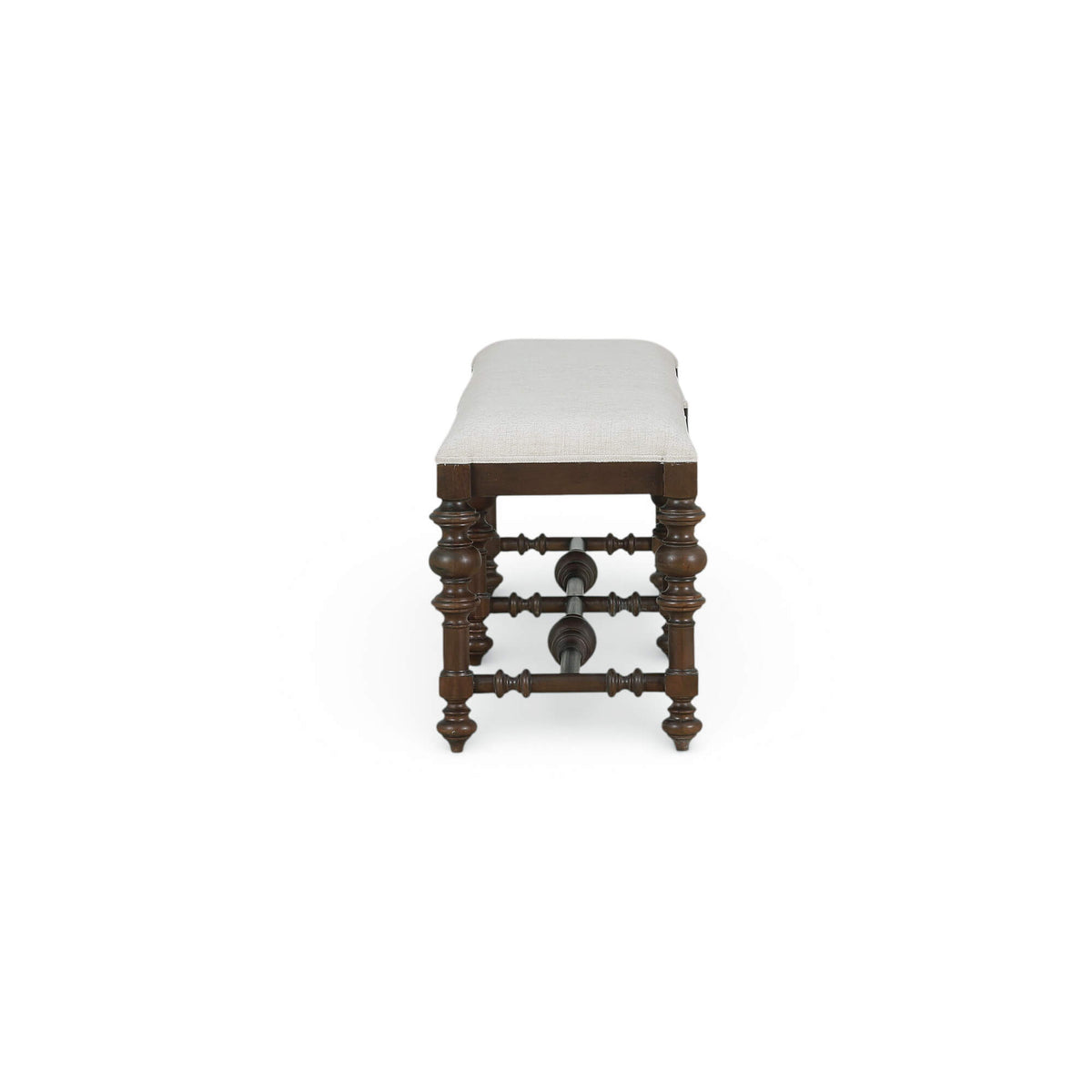 Savannah Large Bench in Walnut Finish w/ Thames Natural Performance Fabric