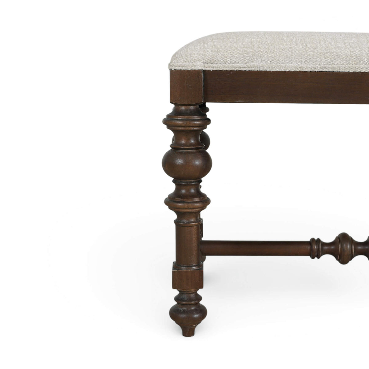 Savannah Large Bench in Walnut Finish w/ Thames Natural Performance Fabric