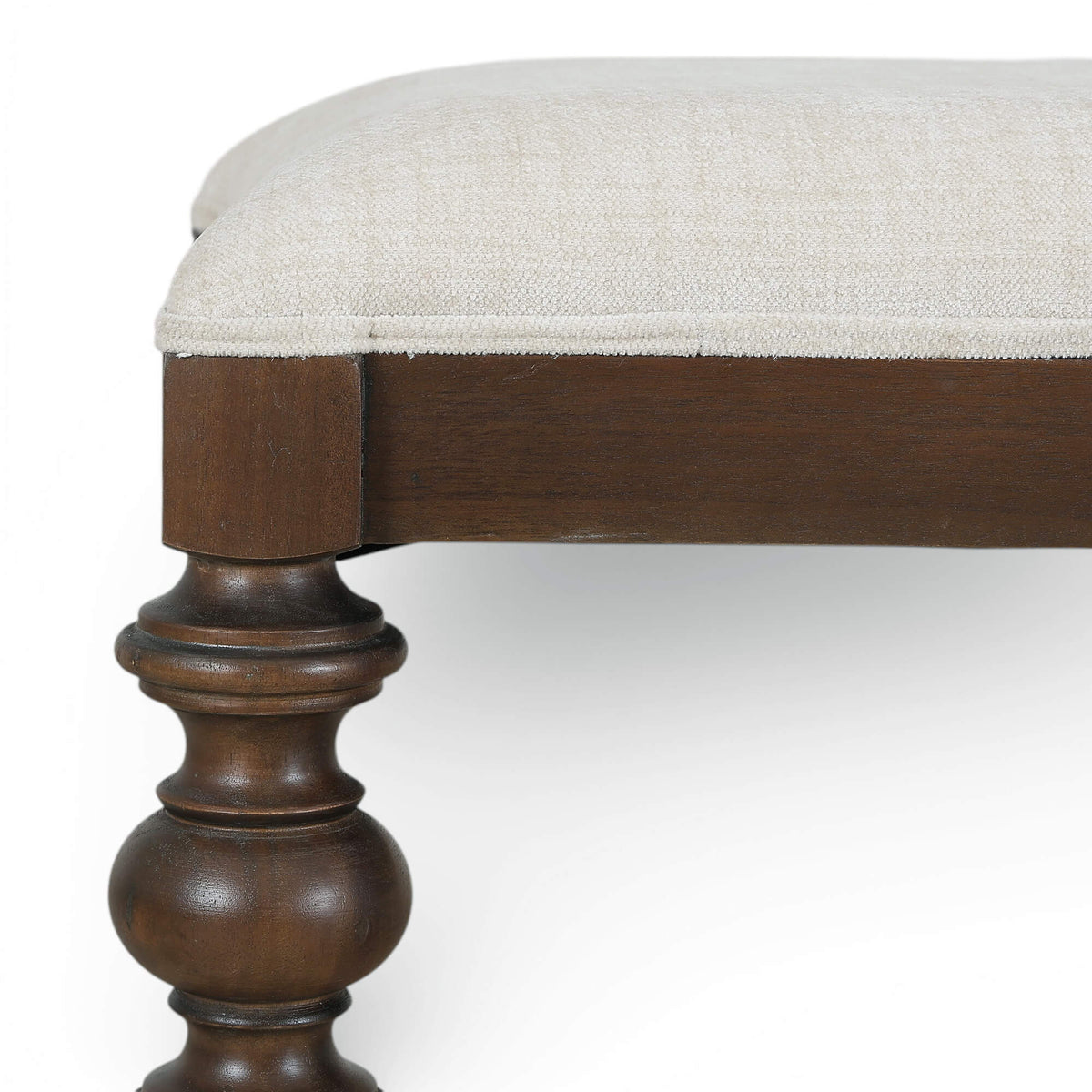 Savannah Large Bench in Walnut Finish w/ Thames Natural Performance Fabric
