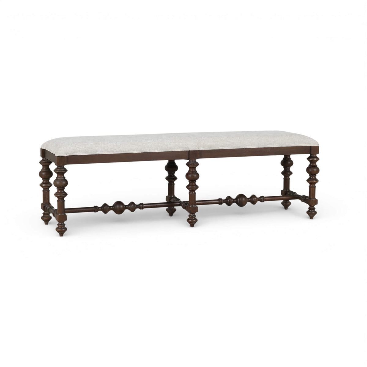 Savannah Large Bench in Walnut Finish w/ Thames Natural Performance Fabric