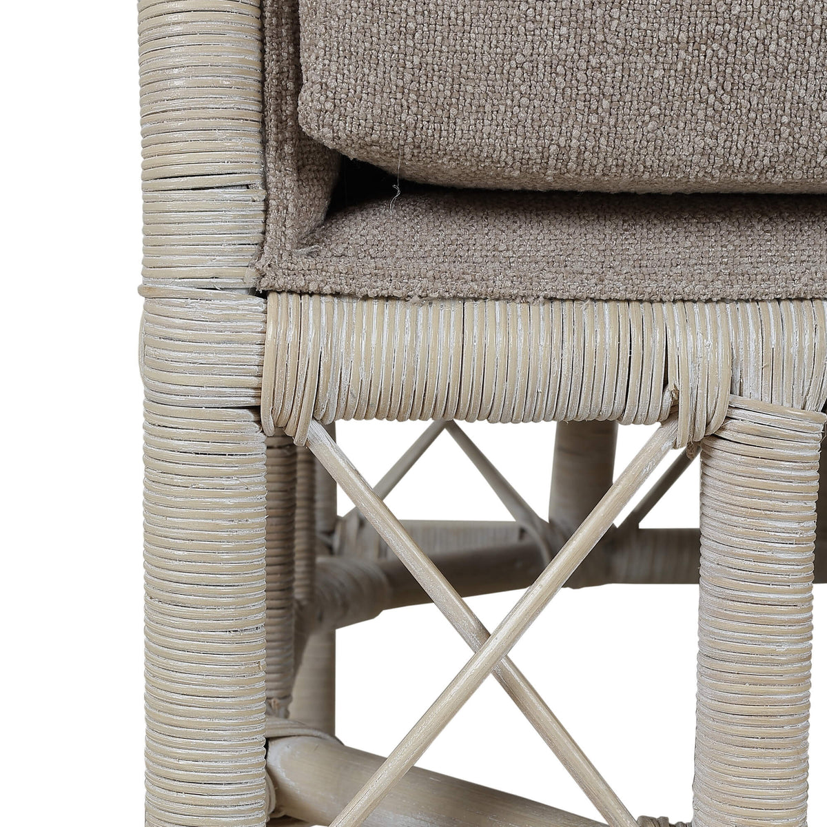 Rabana Rattan Loveseat in White Wash Rattan w/ Oatmeal Boucle Chenille Performance Fabric Cushion